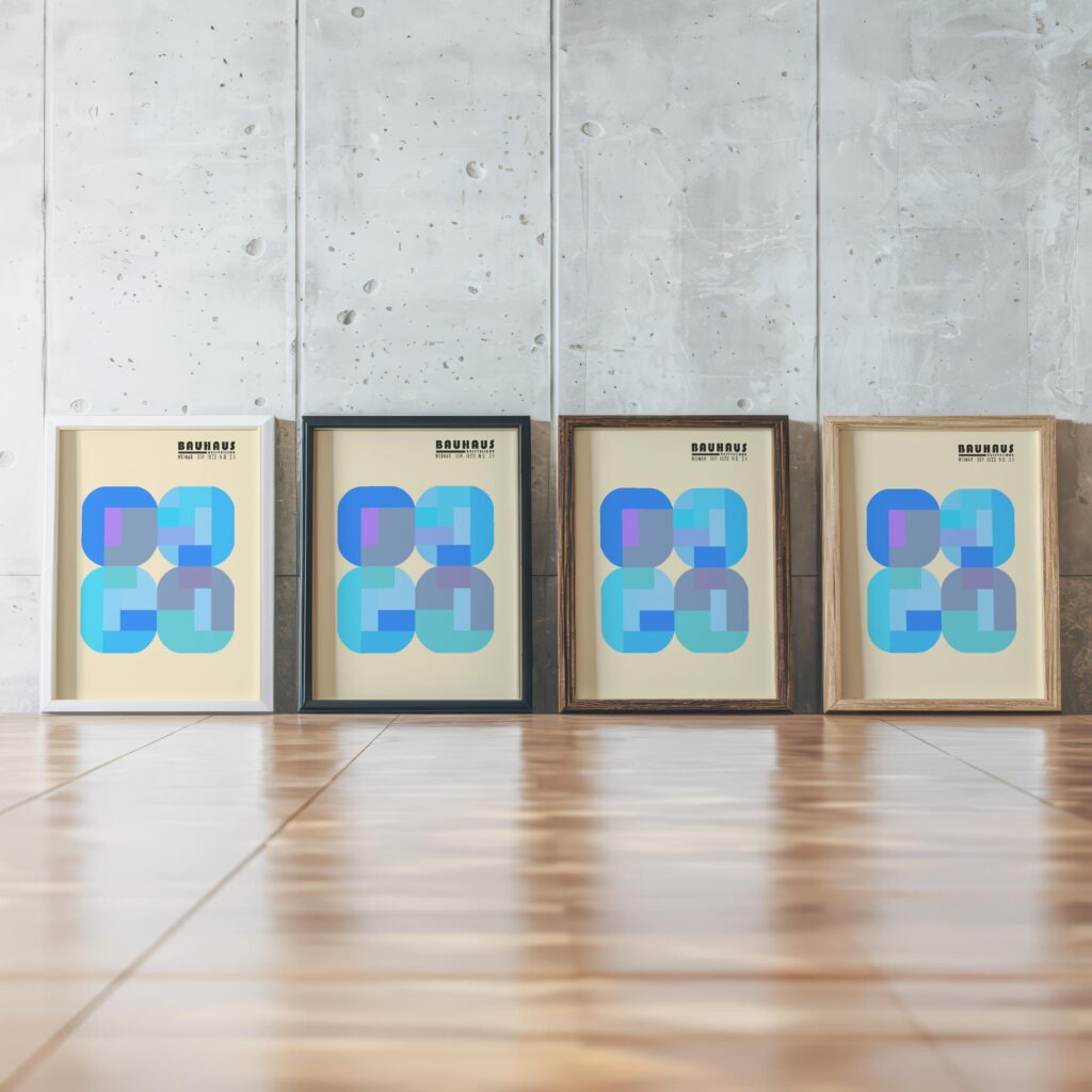 0001 bauhaus1 blue 3x4 framed posters mockup
