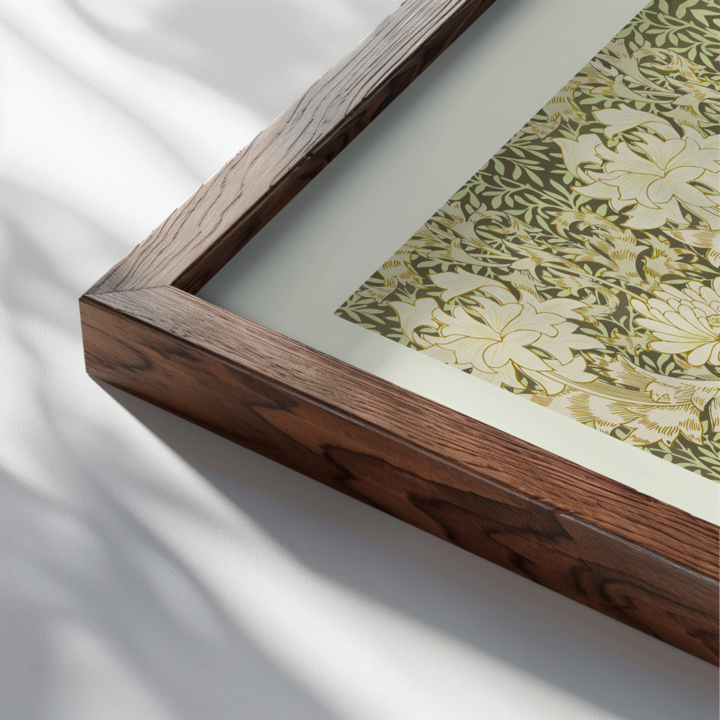 0003 morris CHRYSANTHEMUM 1877 3x4 close up dark wood mockup