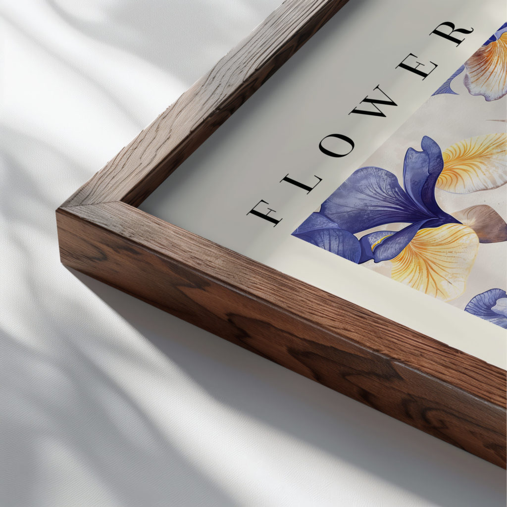 0004 Flower Market Iris Florence 3x4 close up dark wood mockup