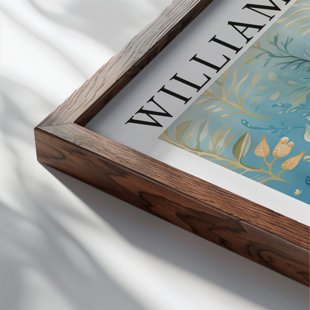 0006 william morris animals exhibition 3x4 close up dark wood mockup