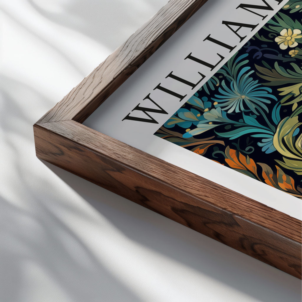 0007 william morris animals exhibition 3x4 close up dark wood mockup