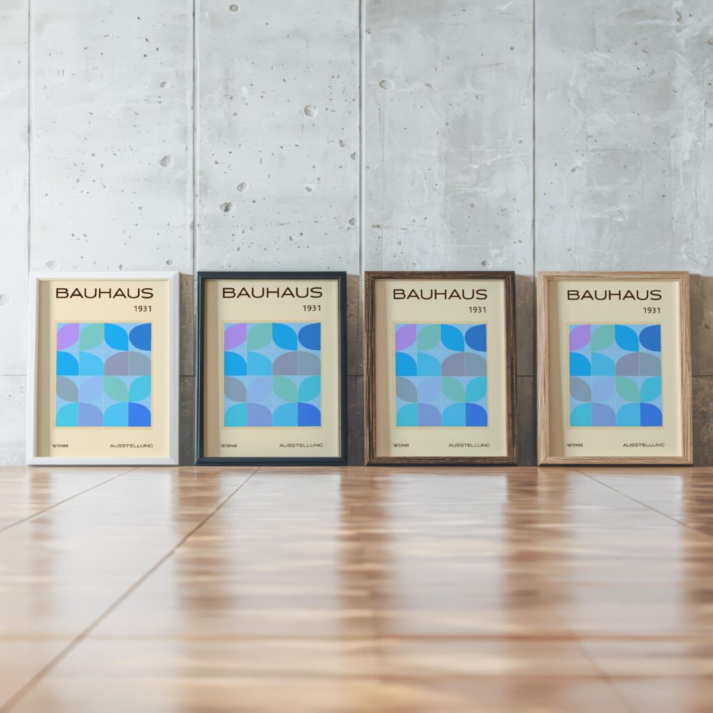 0008 bauhaus2 blue 3x4 framed posters mockup