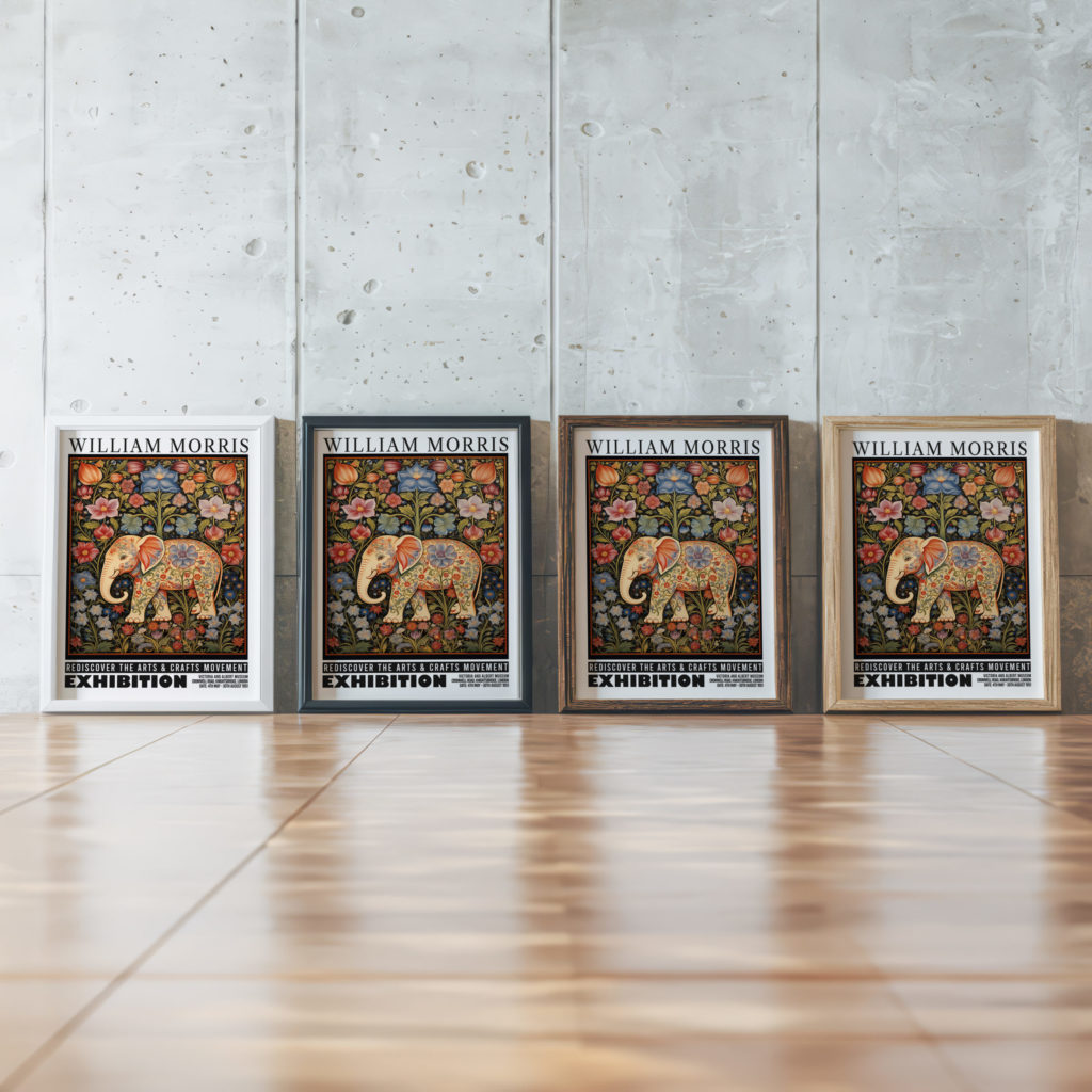 0008 william morris animals exhibition 3x4 framed posters mockup