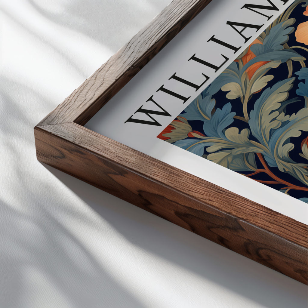 0011 william morris animals exhibition 3x4 close up dark wood mockup