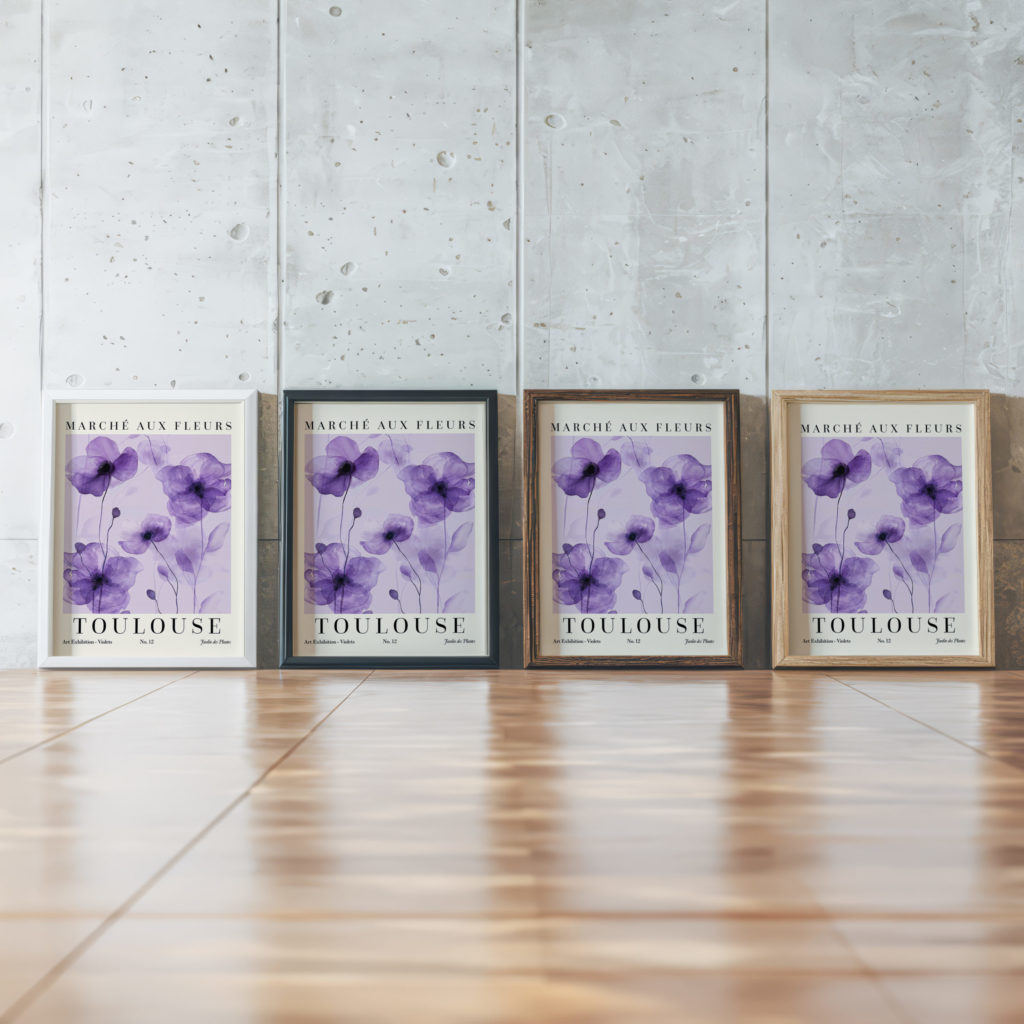 0012 Flower Market Violet Toulouse 3x4 framed posters mockup