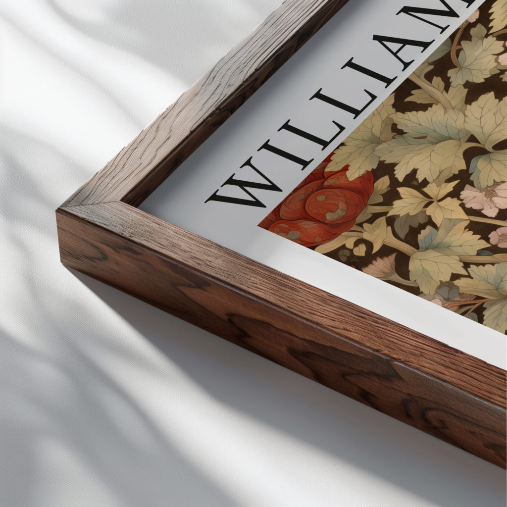 0012 william morris animals exhibition 3x4 close up dark wood mockup