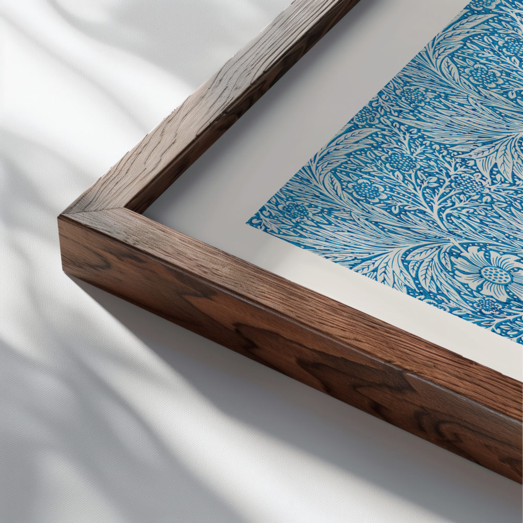0015 morris marigold 1875 3x4 close up dark wood mockup