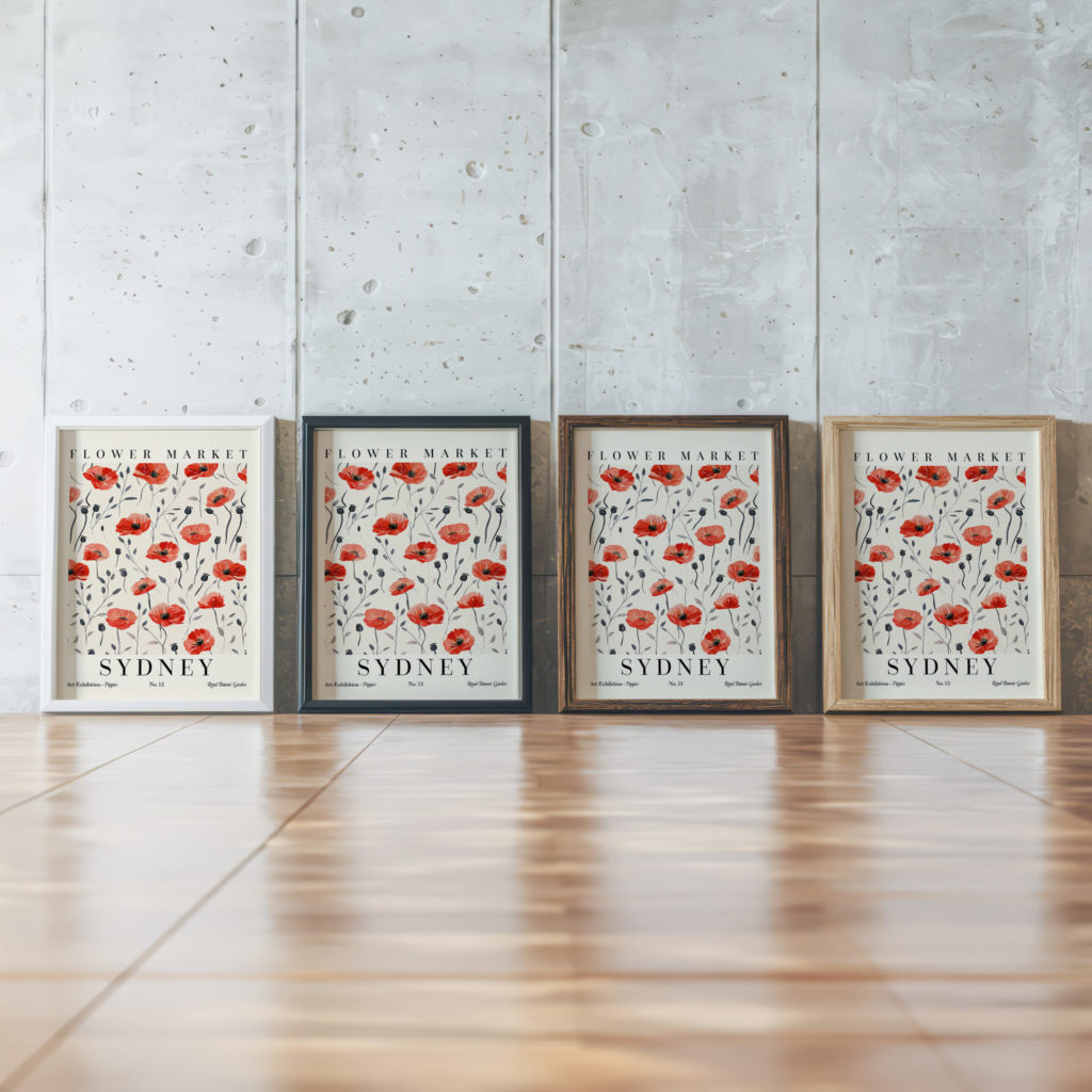 0016 Flower Market Poppy Sydney 3x4 framed posters mockup