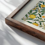 0018 morris pomegranate 1866 3x4 close up dark wood mockup