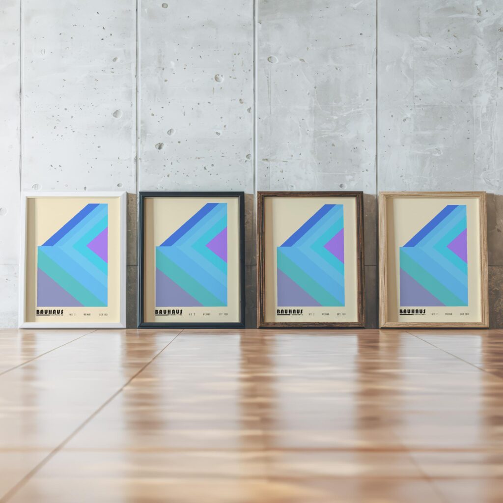 0022 bauhaus4 blue 3x4 framed posters mockup