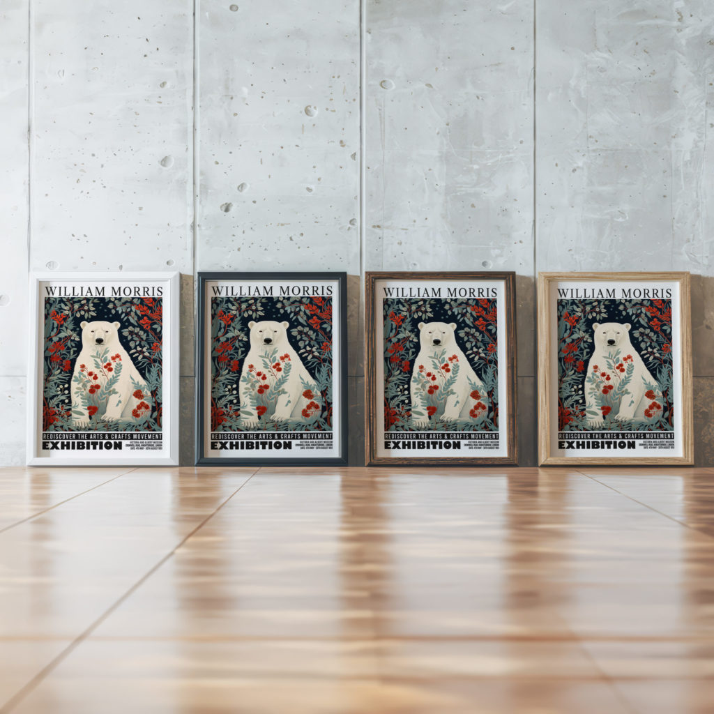 0023 william morris animals exhibition 3x4 framed posters mockup