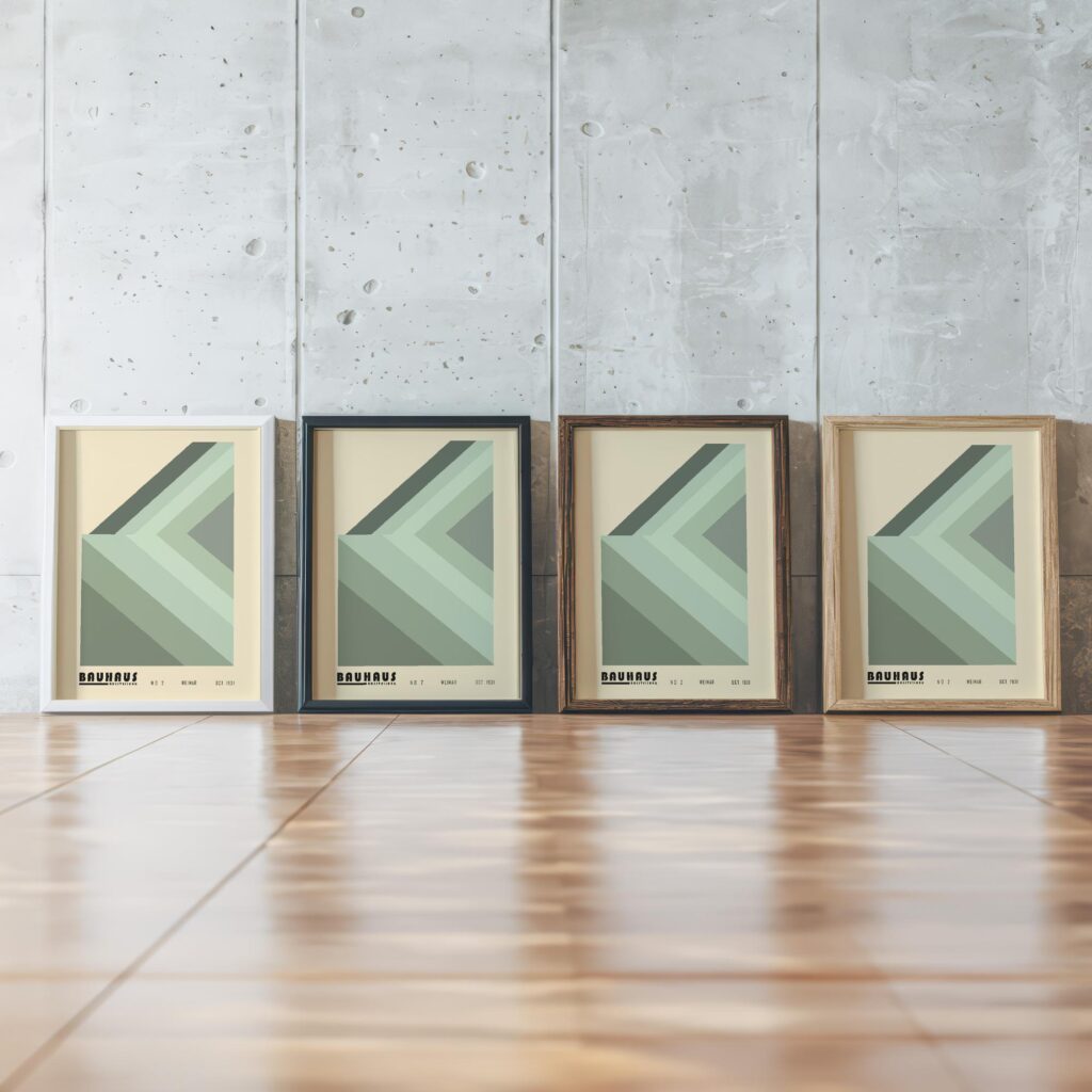 0024 bauhaus4 green 3x4 framed posters mockup
