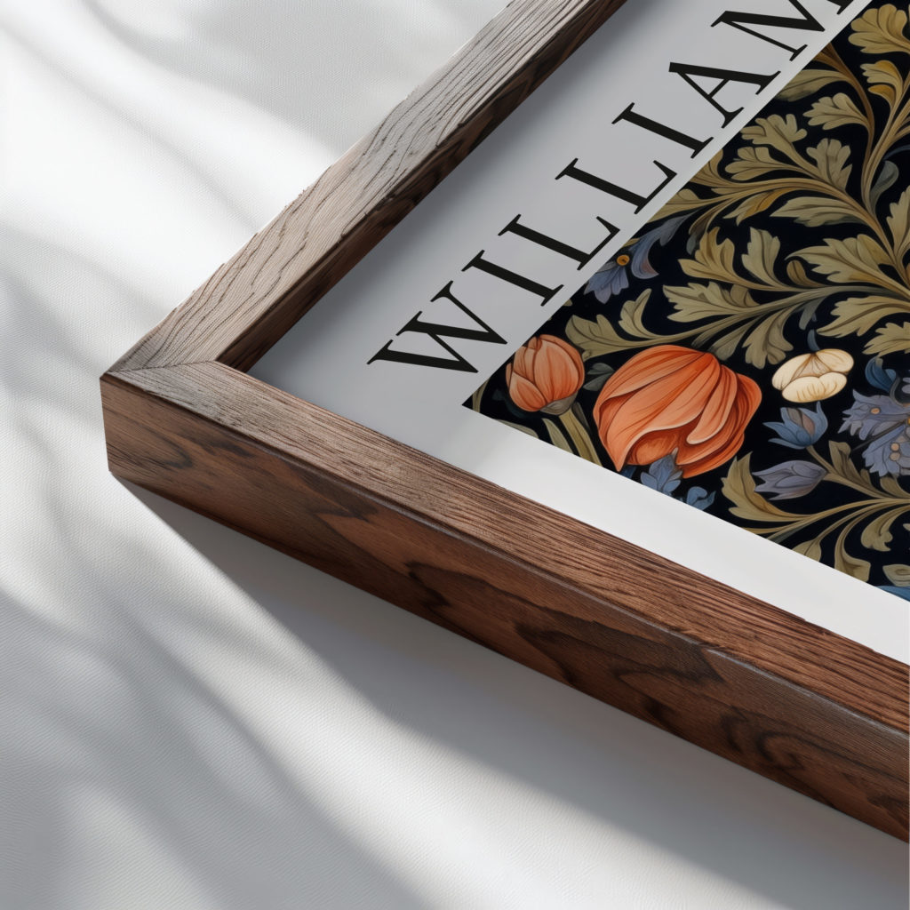 0024 william morris animals exhibition 3x4 close up dark wood mockup