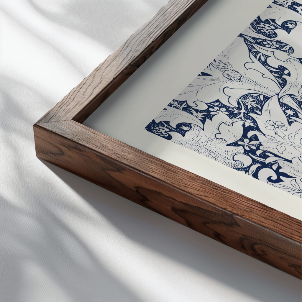 0028 morris wallflower 1890 3x4 close up dark wood mockup