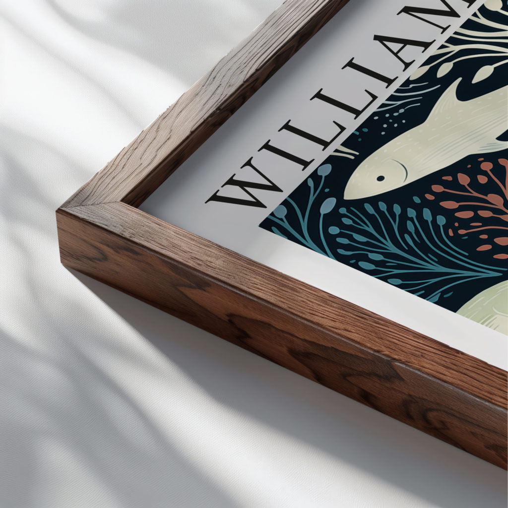 0029 william morris animals exhibition 3x4 close up dark wood mockup