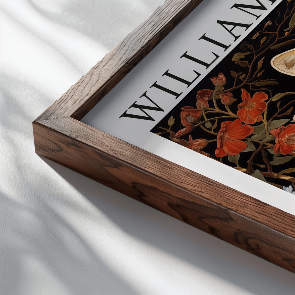 0031 william morris animals exhibition 3x4 close up dark wood mockup