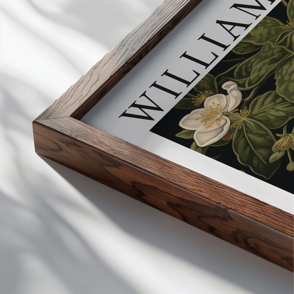 0032 william morris animals exhibition 3x4 close up dark wood mockup
