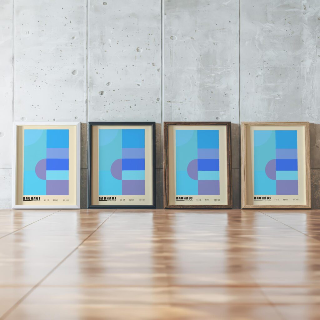 0036 bauhaus6 blue 3x4 framed posters mockup