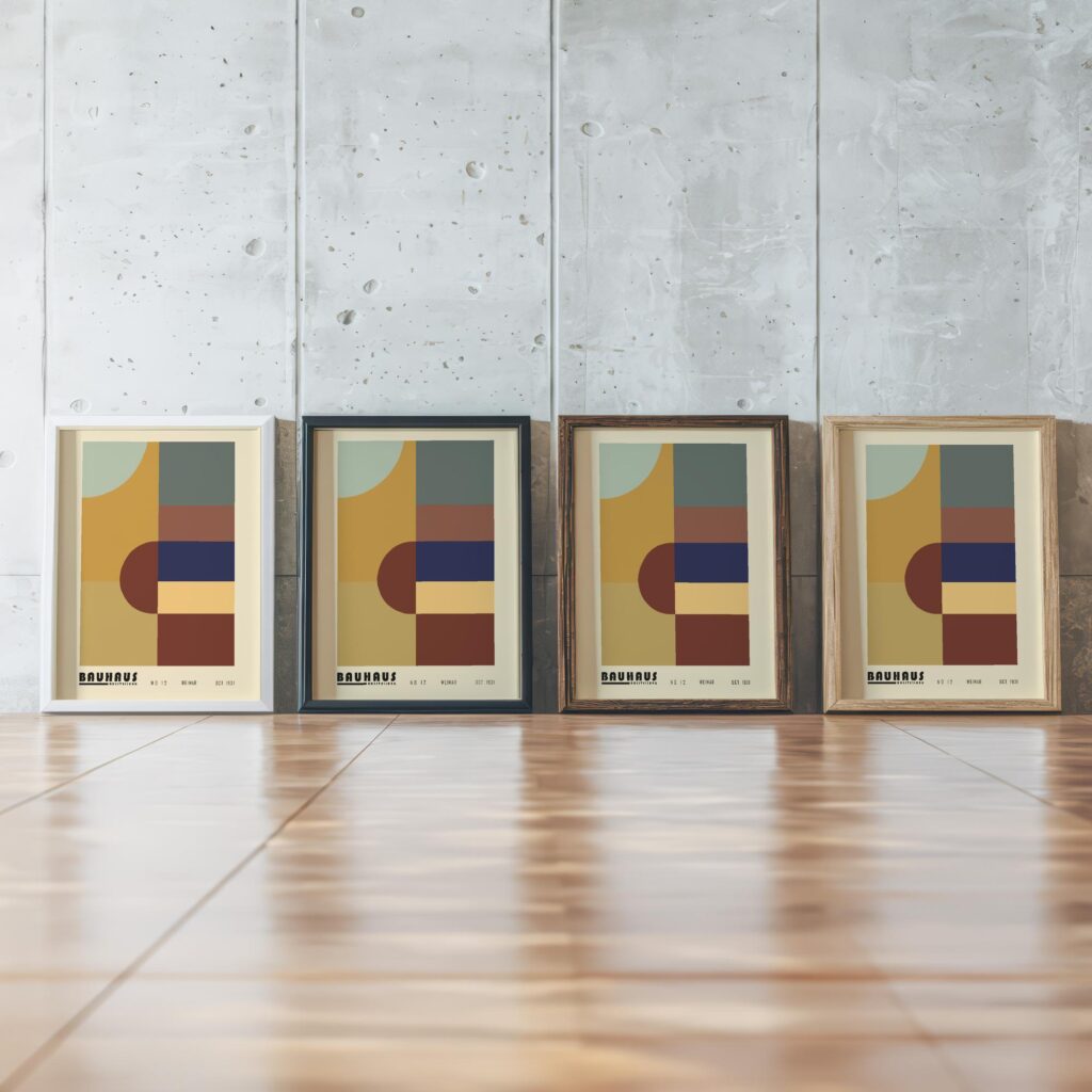 0037 bauhaus6 earth tones 3x4 framed posters mockup