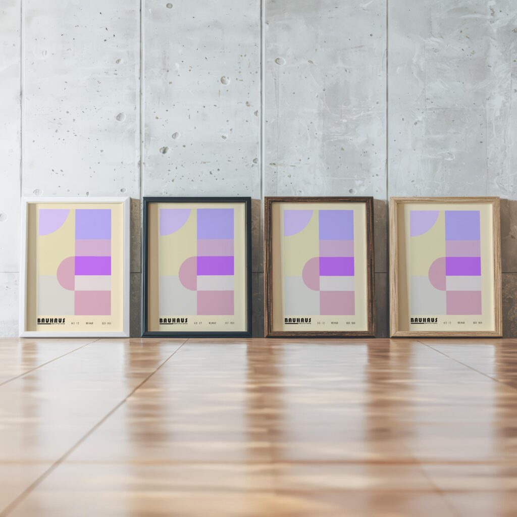 0041 bauhaus6 pink 3x4 framed posters mockup