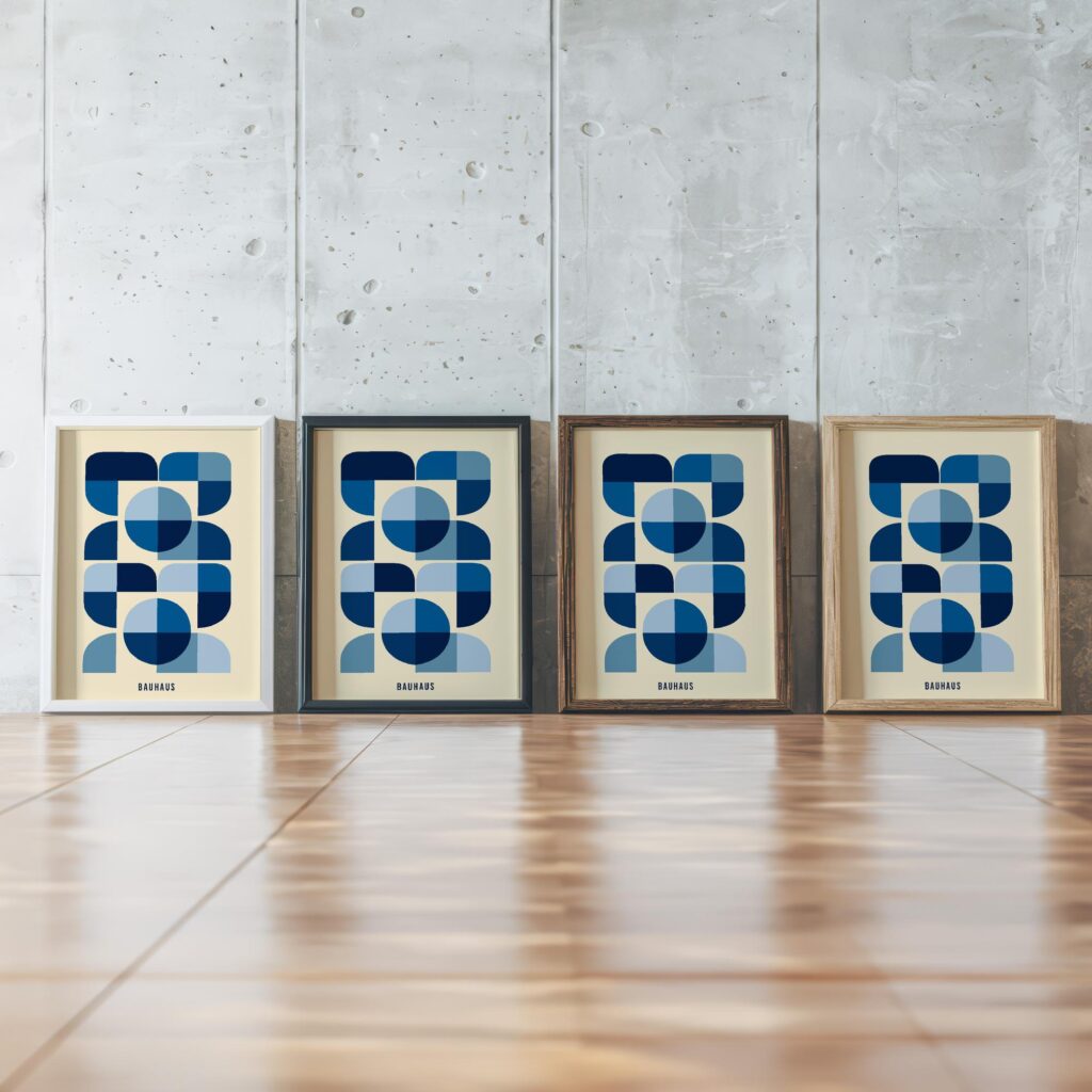 0050 bauhaus8 blue 3x4 framed posters mockup