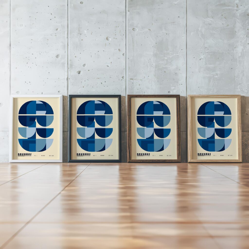 0058 bauhaus9 blue framed posters mockup