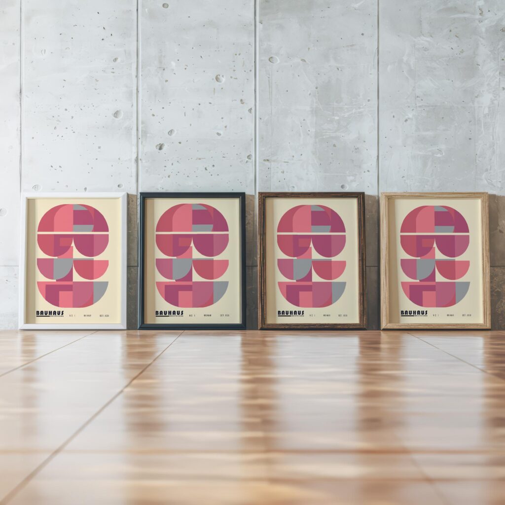 0062 bauhaus9 pink framed posters mockup