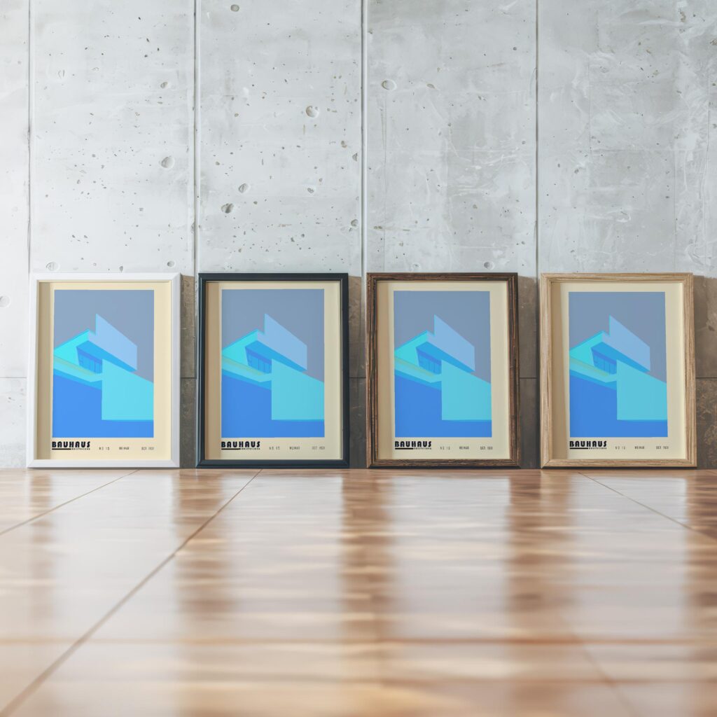 0072 bauhaus11 blue 3x4 framed posters mockup