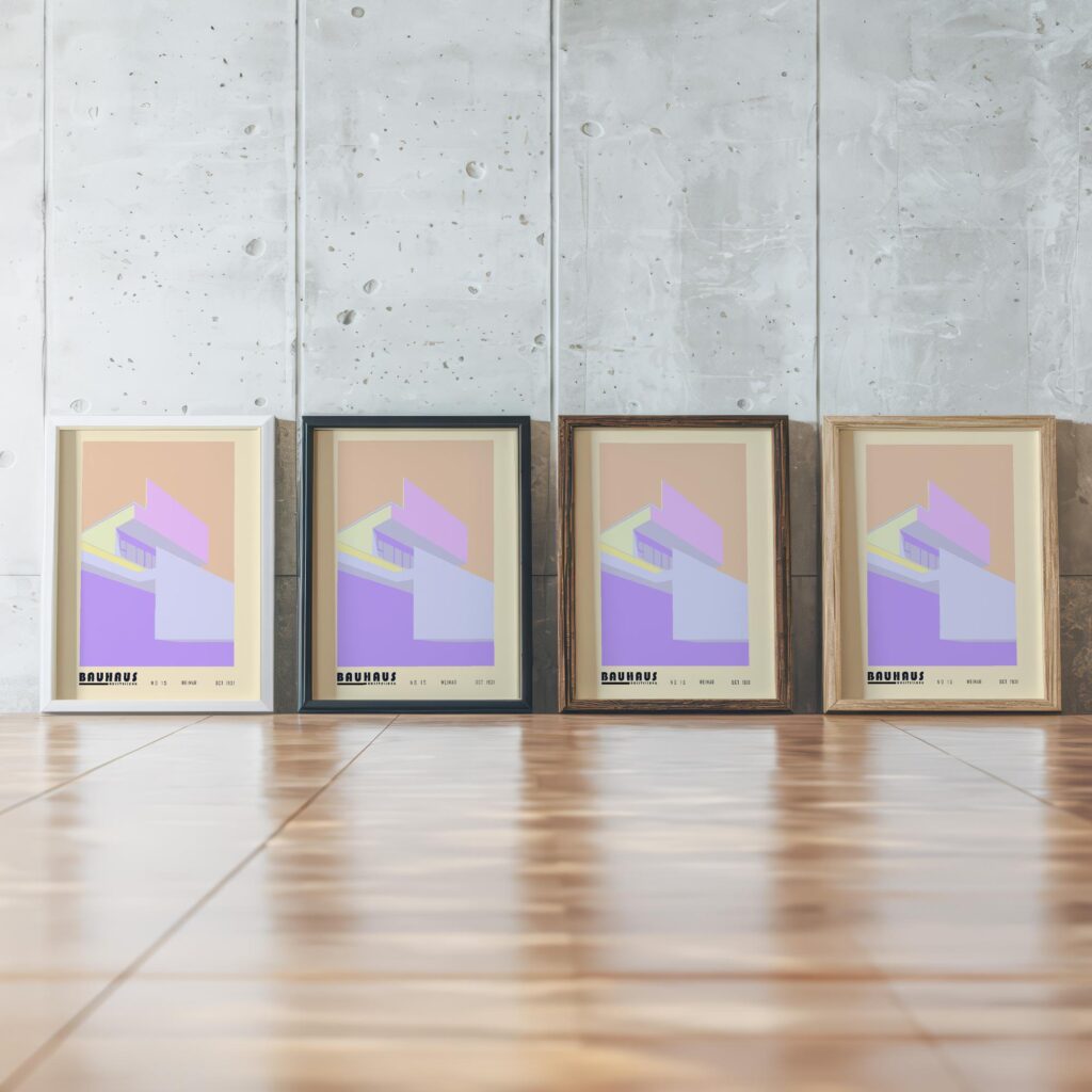 0077 bauhaus11 pink 3x4 framed posters mockup