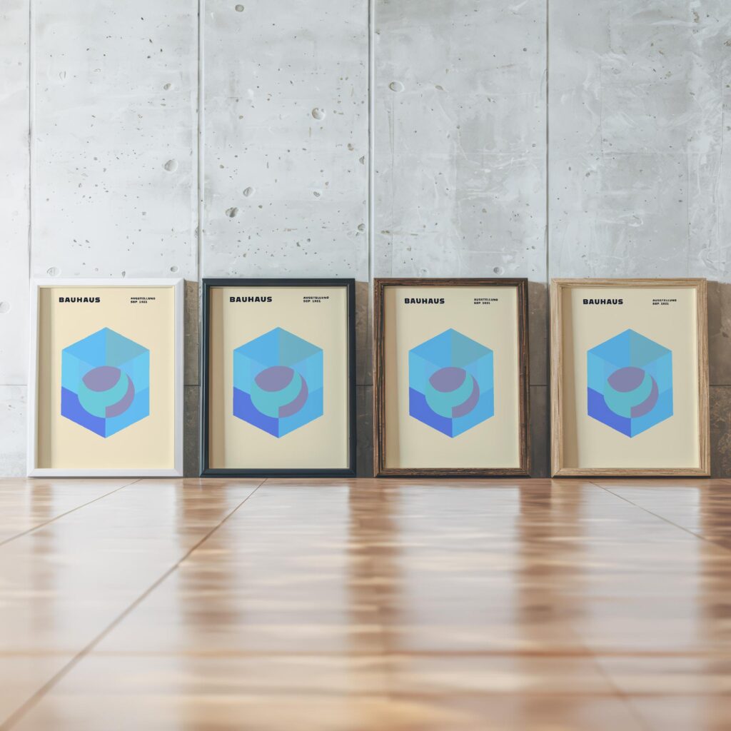 0087 bauhaus14 blue 3x4 framed posters mockup
