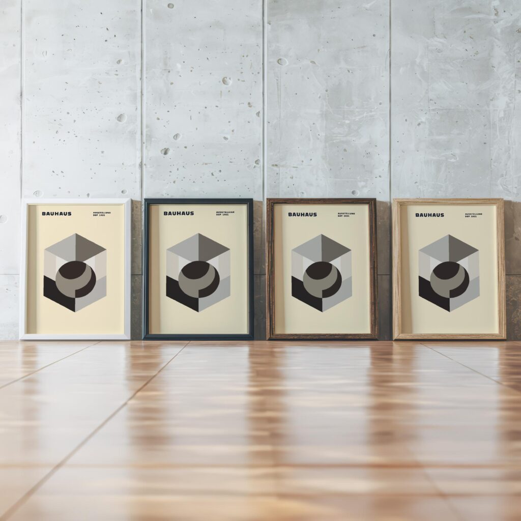 0091 bauhaus14 neutral 3x4 framed posters mockup