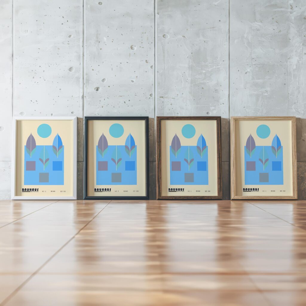 0094 bauhaus15 blue 3x4 framed posters mockup