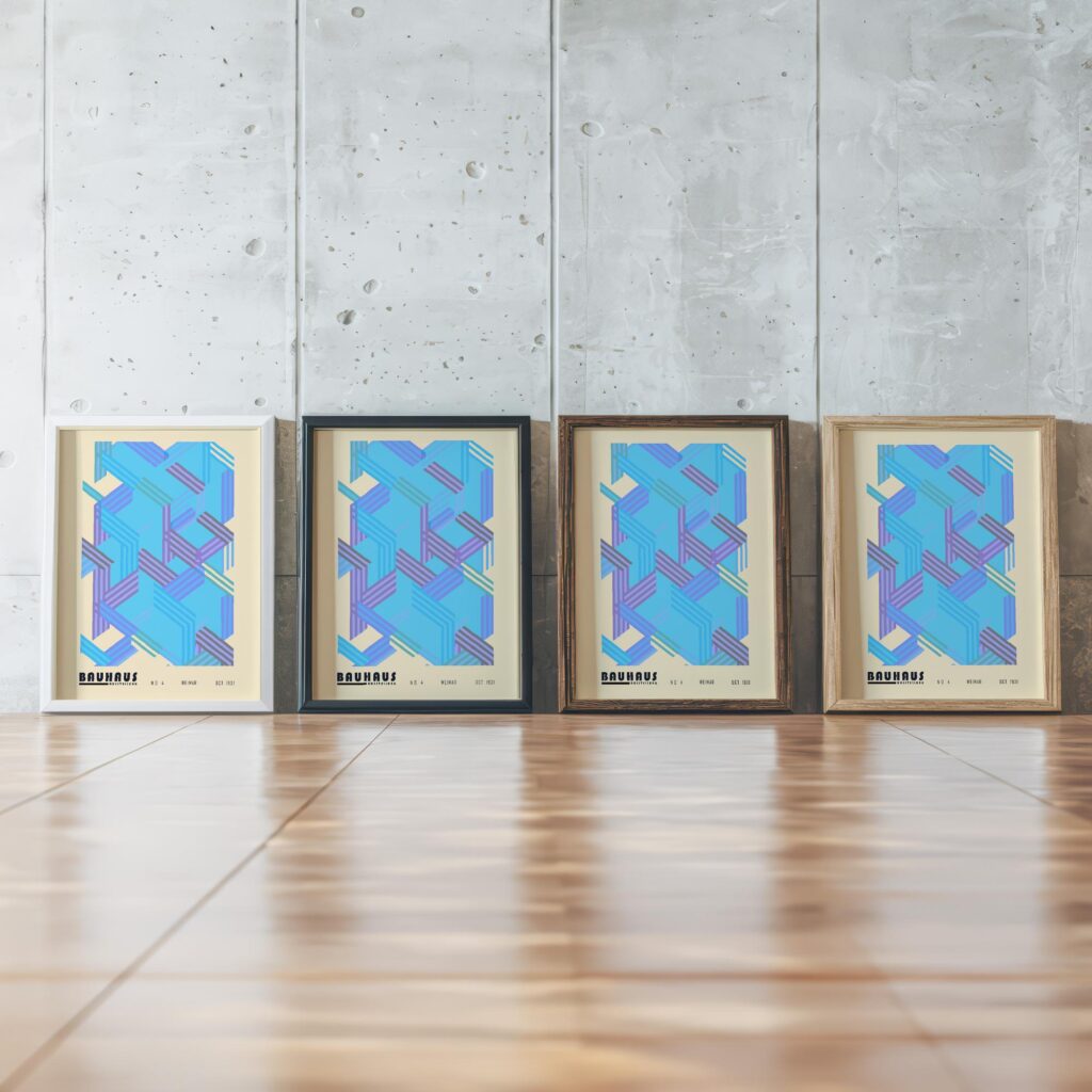 0103 bauhaus17 blue 3x4 framed posters mockup