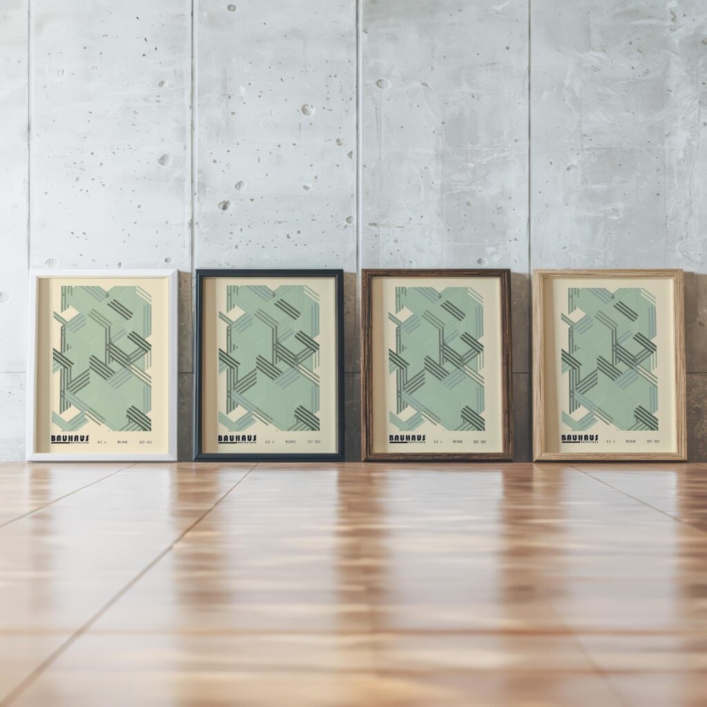 0105 bauhaus17 green 3x4 framed posters mockup