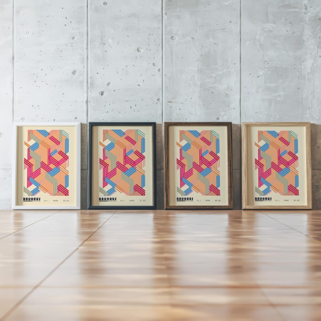 0106 bauhaus17 muted 3x4 framed posters mockup