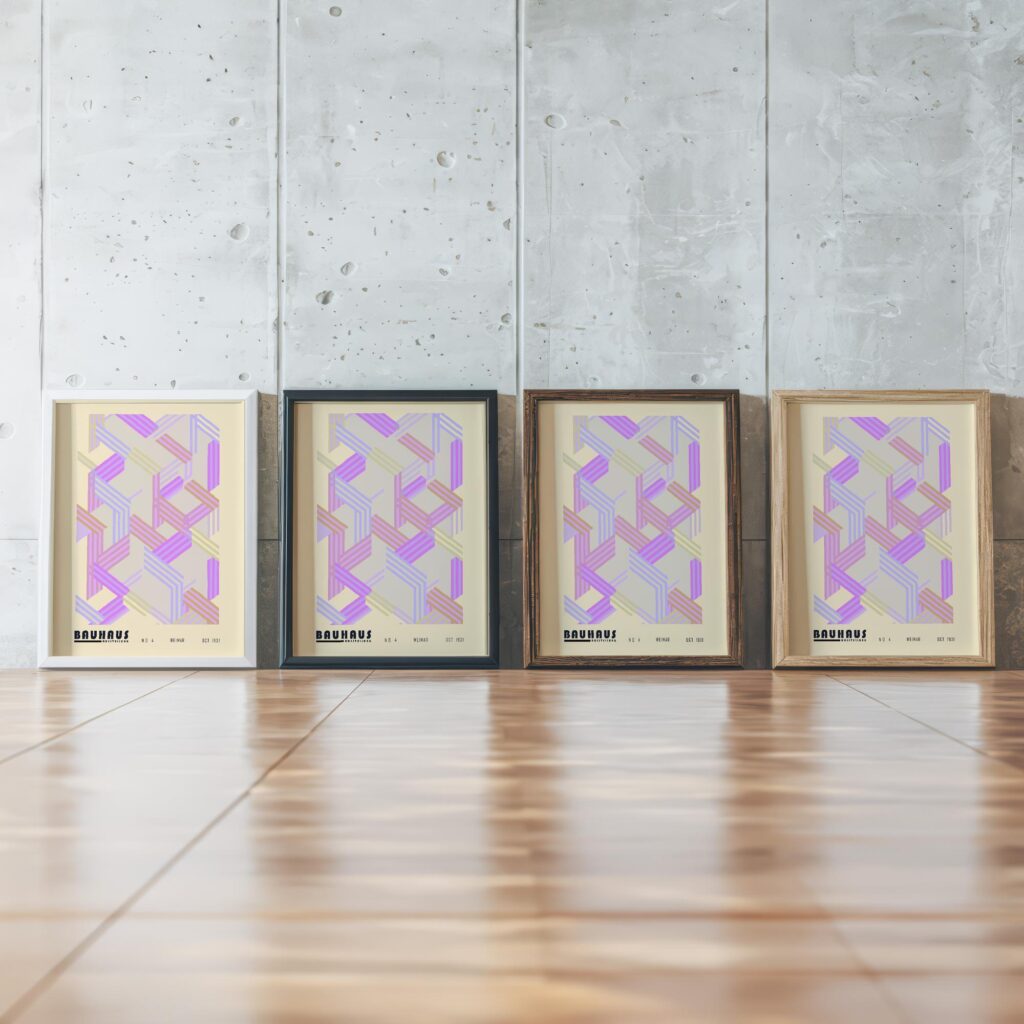 0108 bauhaus17 pink 3x4 framed posters mockup