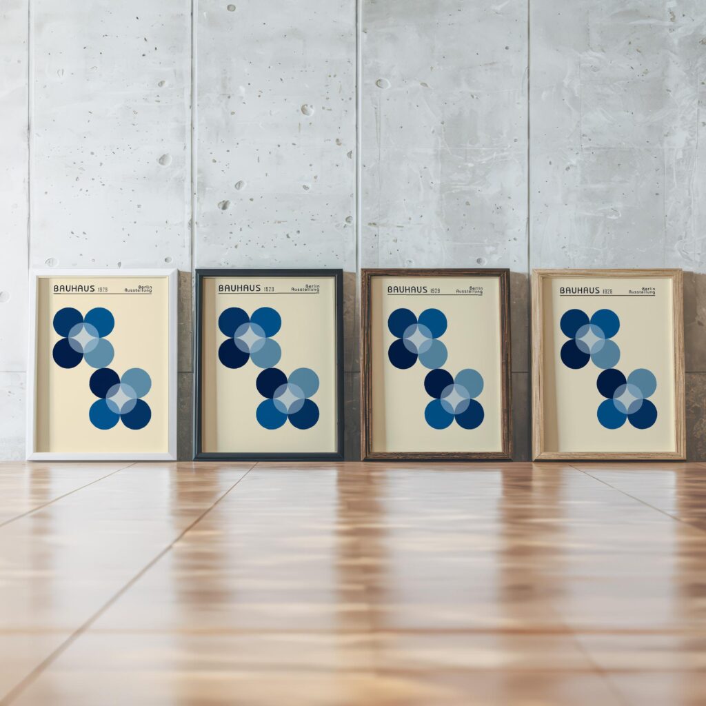 0117 bauhaus19 blue 3x4 framed posters mockup
