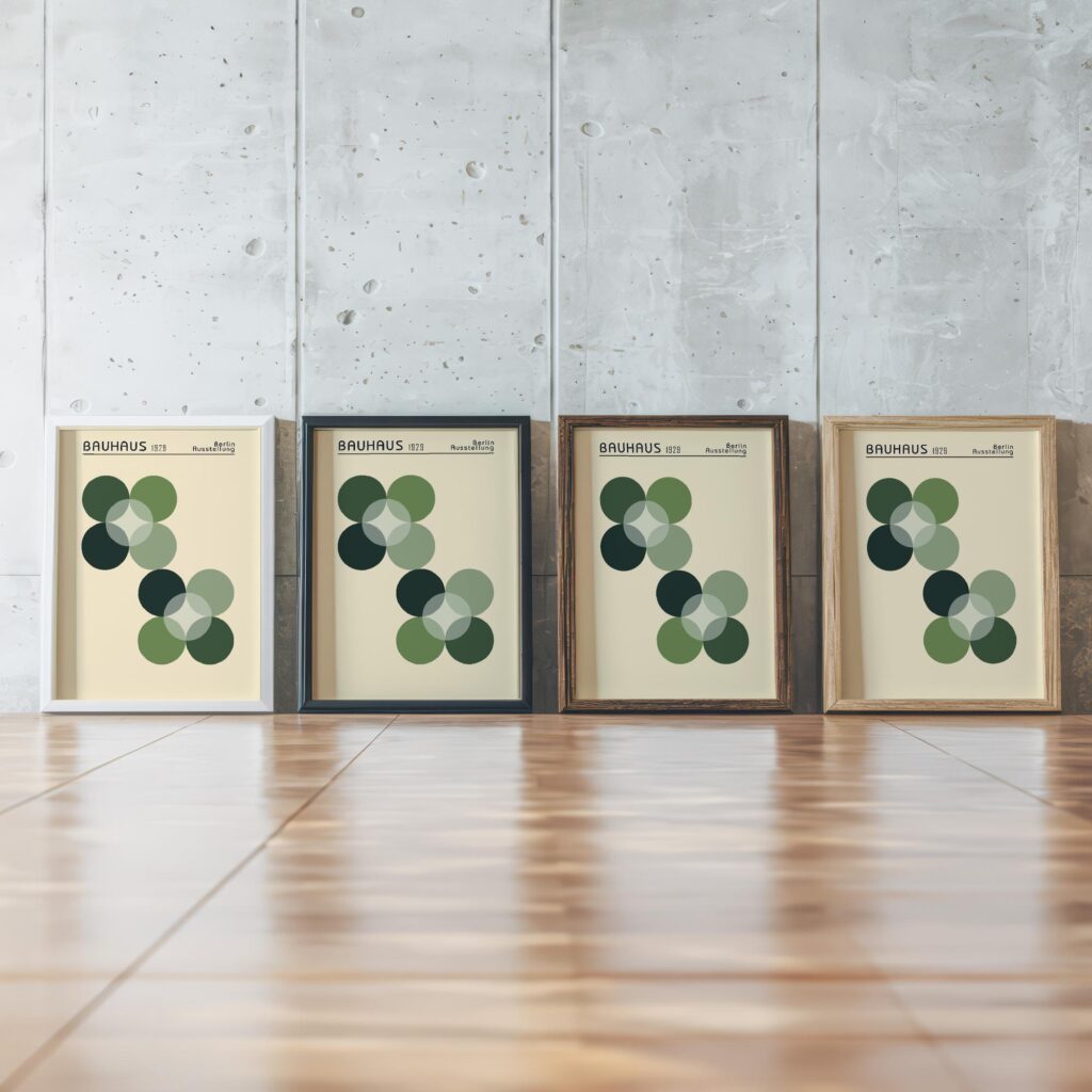 0119 bauhaus19 green 3x4 framed posters mockup