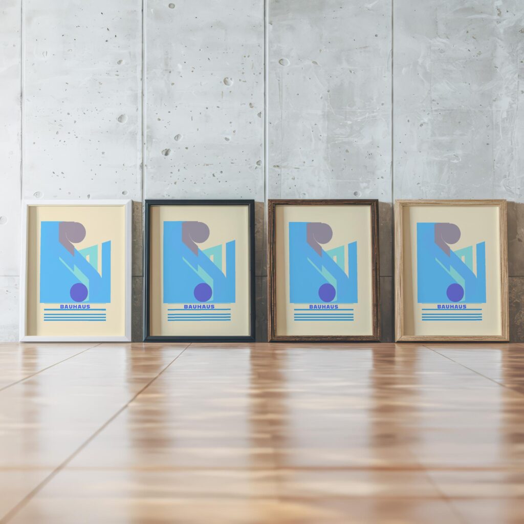 0126 bauhaus20 blue 3x4 framed posters mockup
