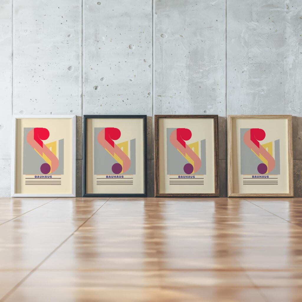0129 bauhaus20 muted 3x4 framed posters mockup