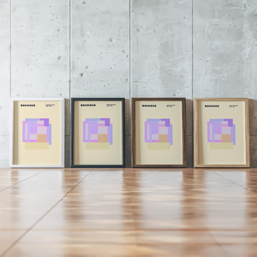 0138 bauhaus21 pink 3x4 framed posters mockup