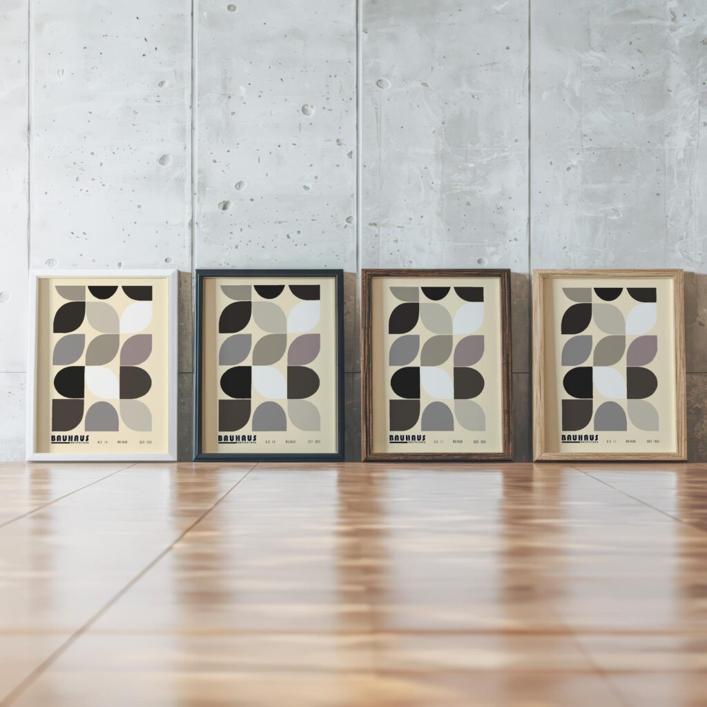 0142 bauhaus22 neutral 3x4 framed posters mockup