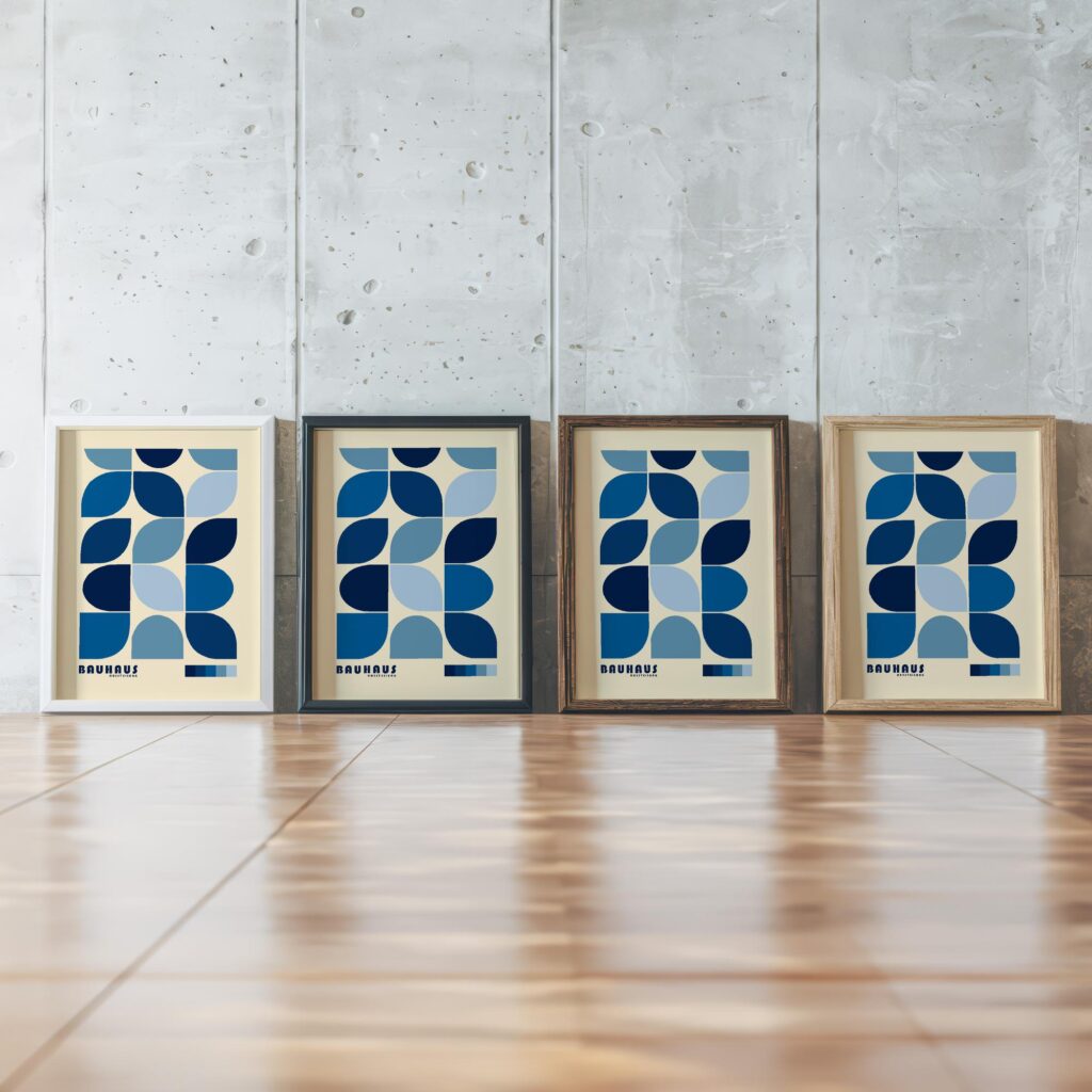 0143 bauhaus22 blue 3x4 framed posters mockup