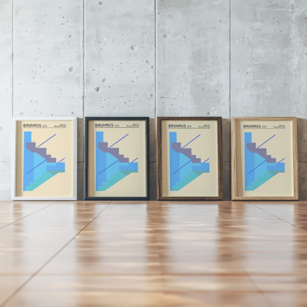 0163 bauhaus25 blue 3x4 framed posters mockup