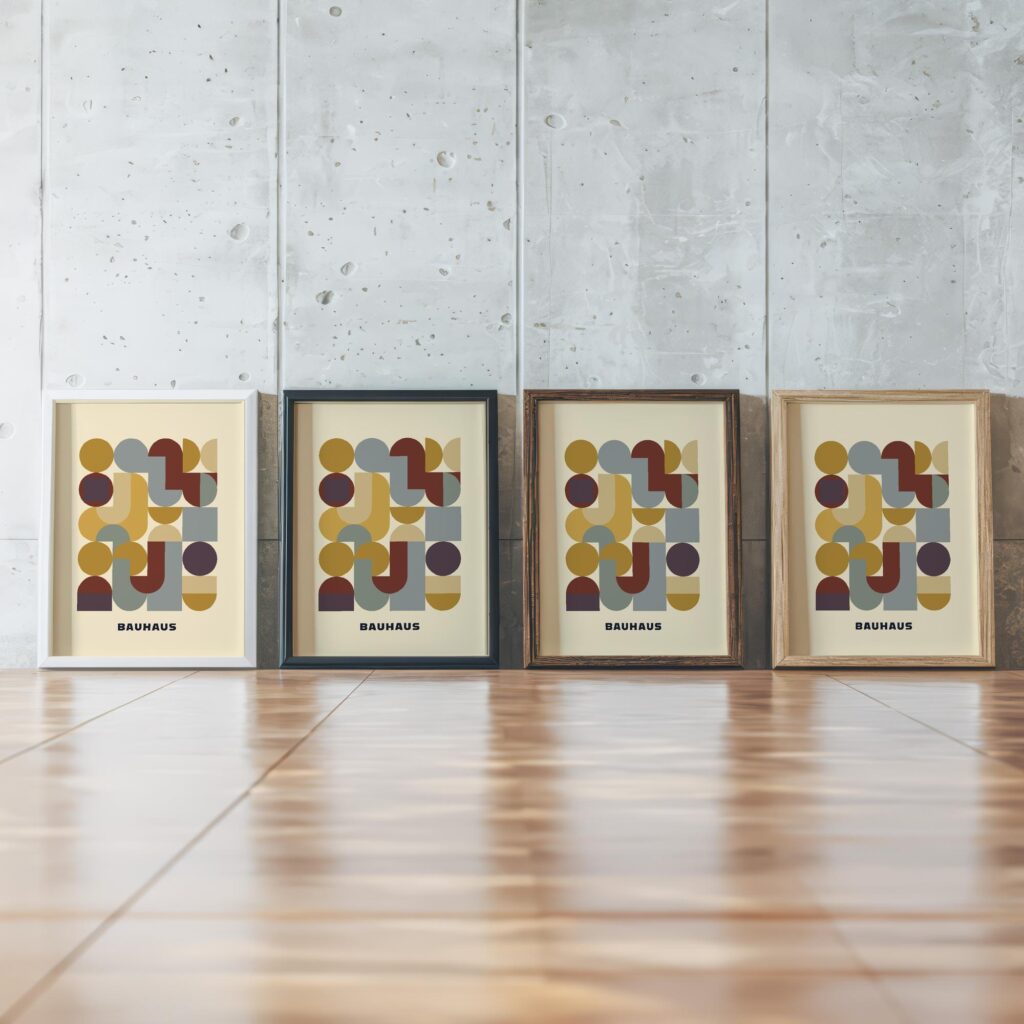 0193 bauhaus28 earth tones 3x4 framed posters mockup