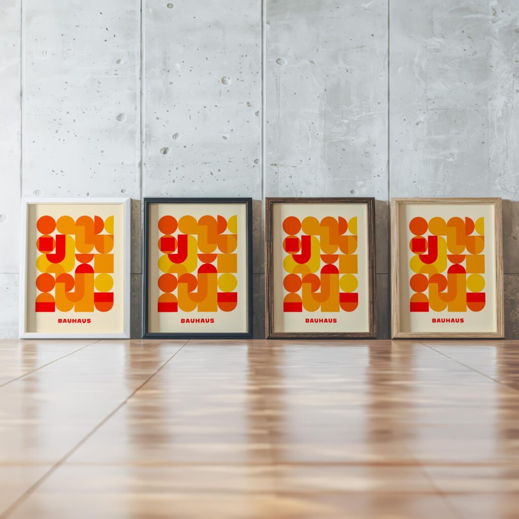 0197 bauhaus28 orange 3x4 framed posters mockup