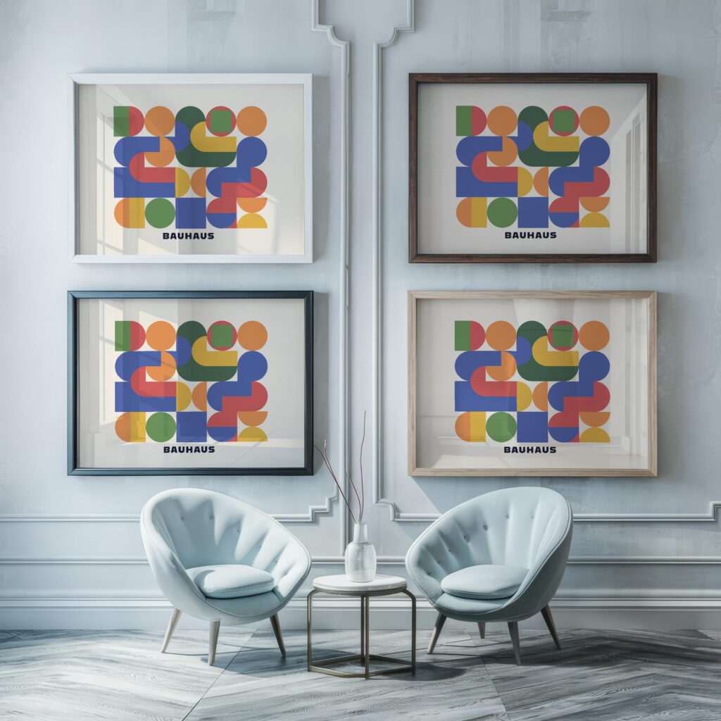 0200 bauhaus28 primarycolors 3x4 horizontal framed posters mockup