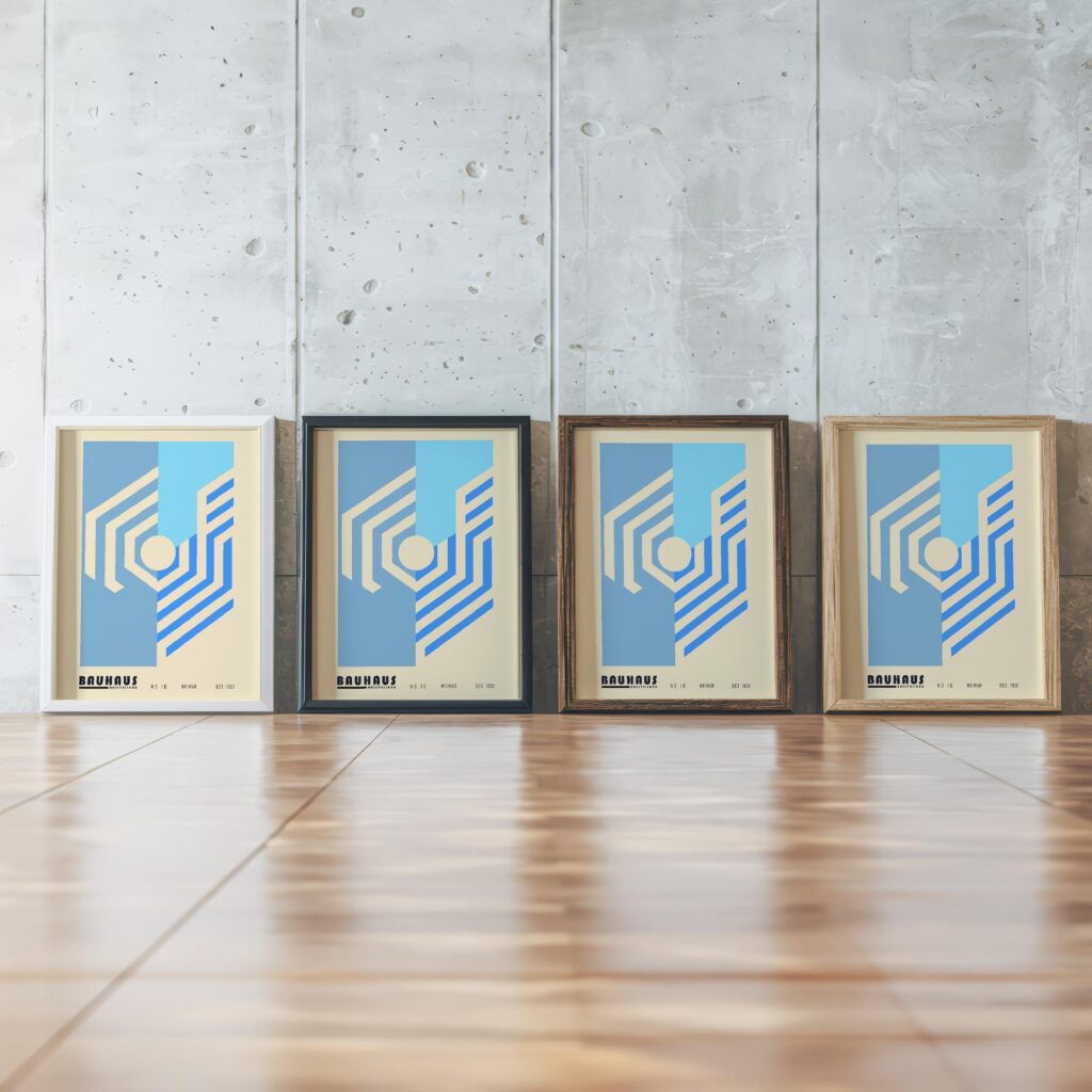 0210 bauhaus30 blue 3x4 framed posters mockup