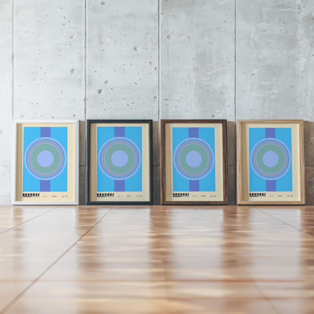0217 bauhaus31 blue 3x4 framed posters mockup