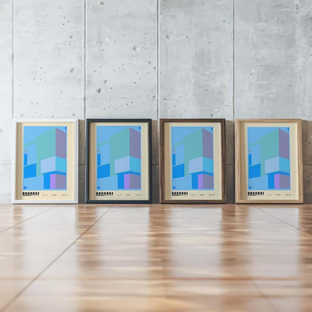 0231 bauhaus33 blue 3x4 framed posters mockup